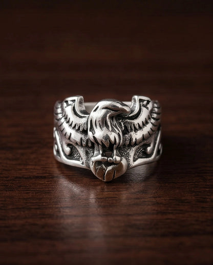 Oxidized Silver Regal Eagle Relief Ring