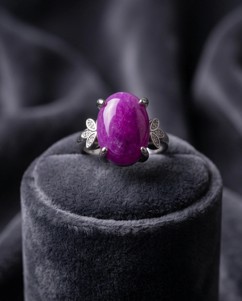 "Ethereal Purple Jade Leaf Statement Ring"
