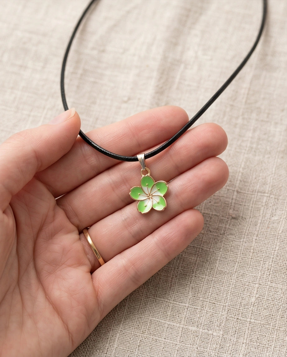 Gold and Light Green Blossom Necklace
