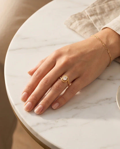 Luxury Gold Oval Moissanite Swirl Beaded Ring