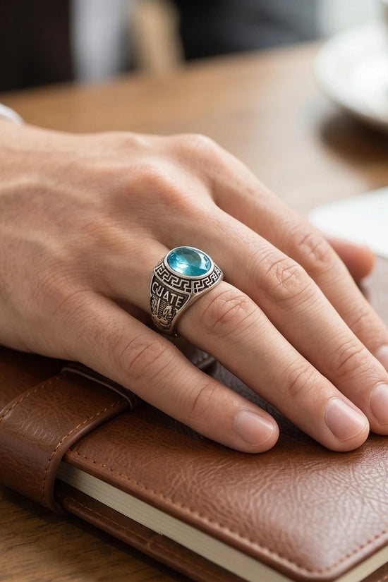 Vintage Aquamarine Blue Military Signet Ring