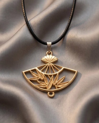 All-Gold Bamboo Fan Pendant Necklace
