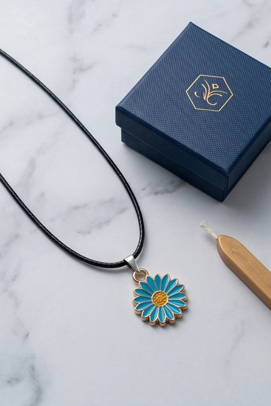 Gold and Turquoise Blue Daisy Necklace