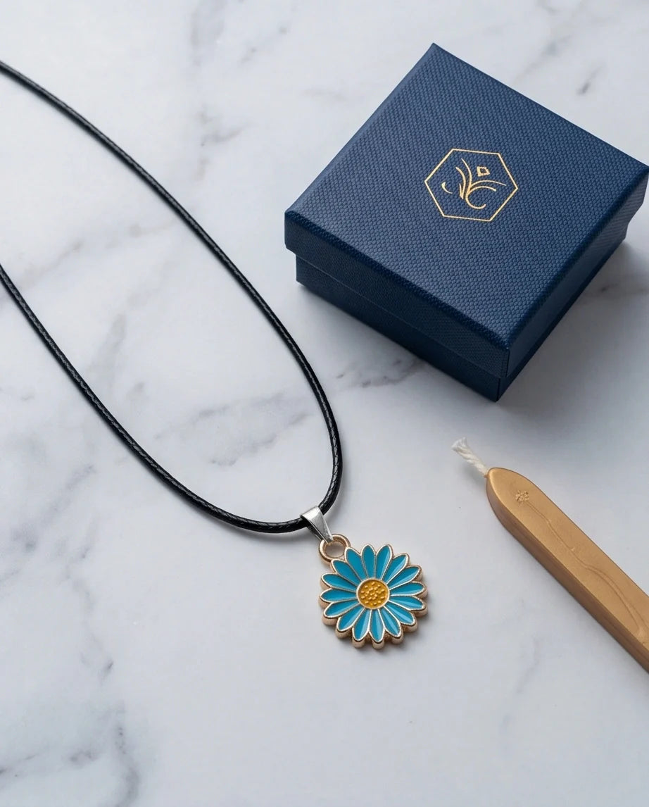 Gold and Turquoise Blue Daisy Necklace