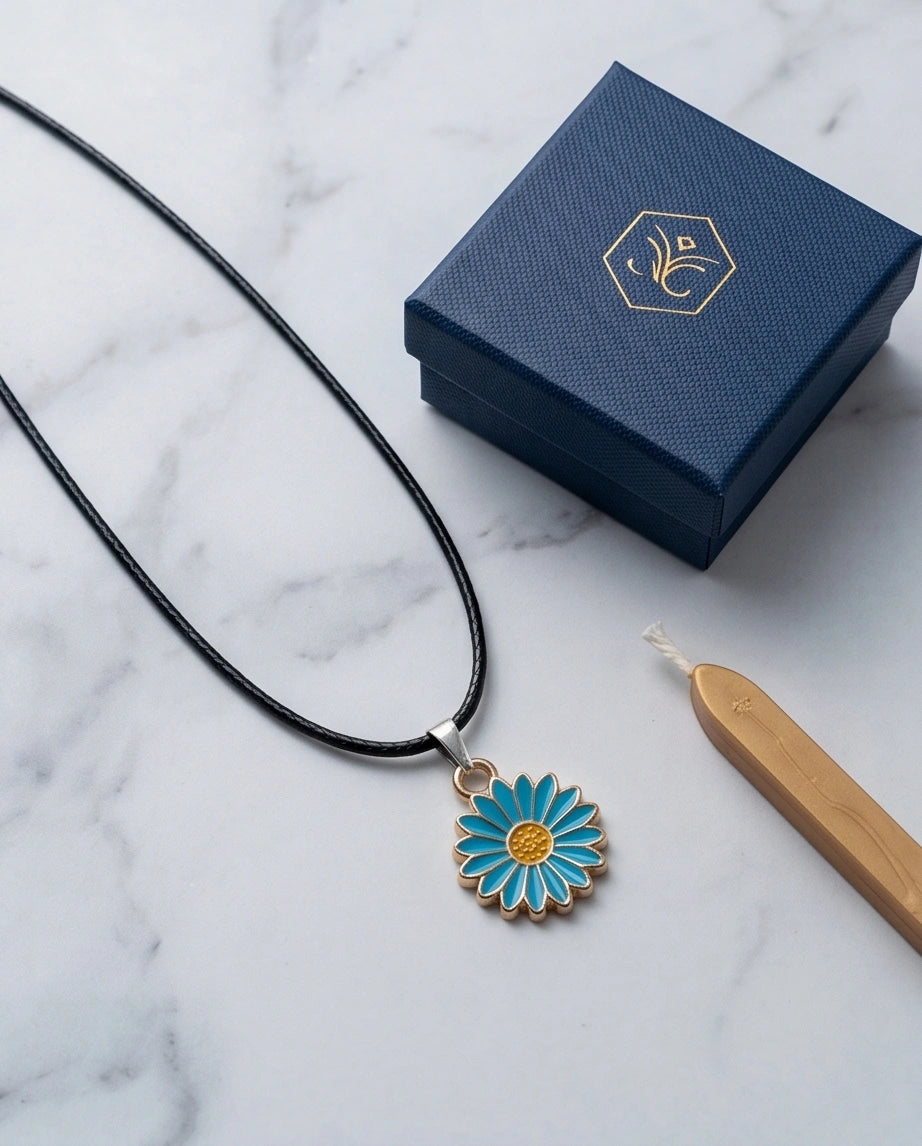 Gold and Turquoise Blue Daisy Necklace