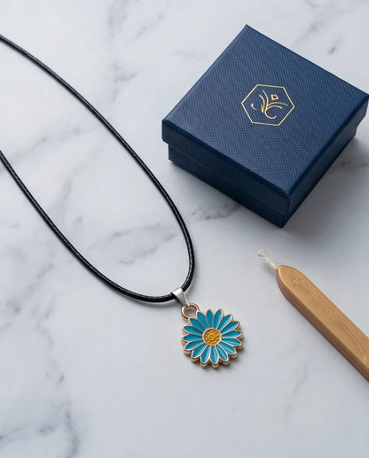 Gold and Turquoise Blue Daisy Necklace