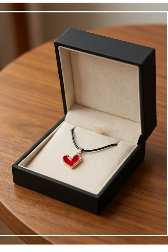 Gold and Textured Red Heart Necklace