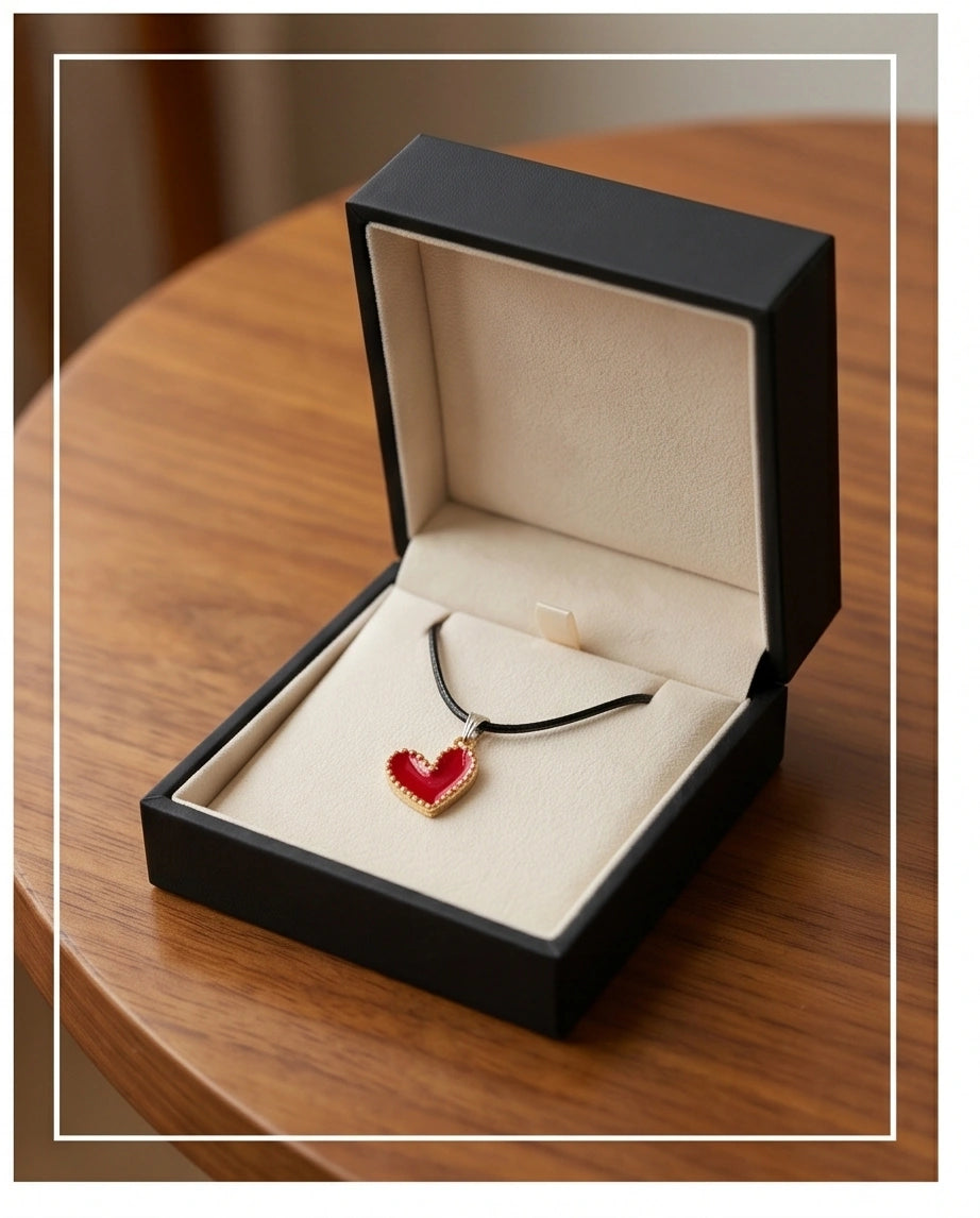 Gold and Textured Red Heart Necklace