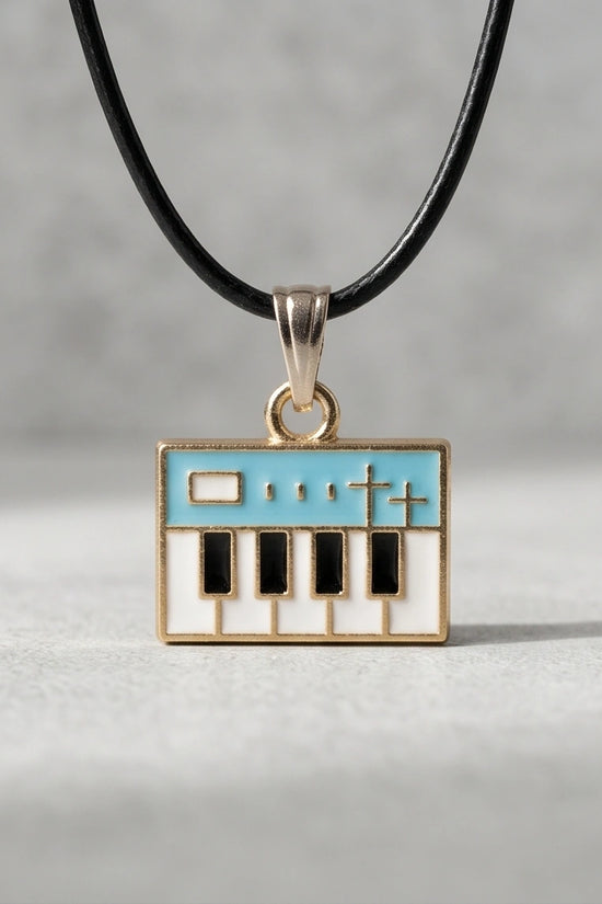 Gold and Light Blue Synthesizer Keyboard Necklace