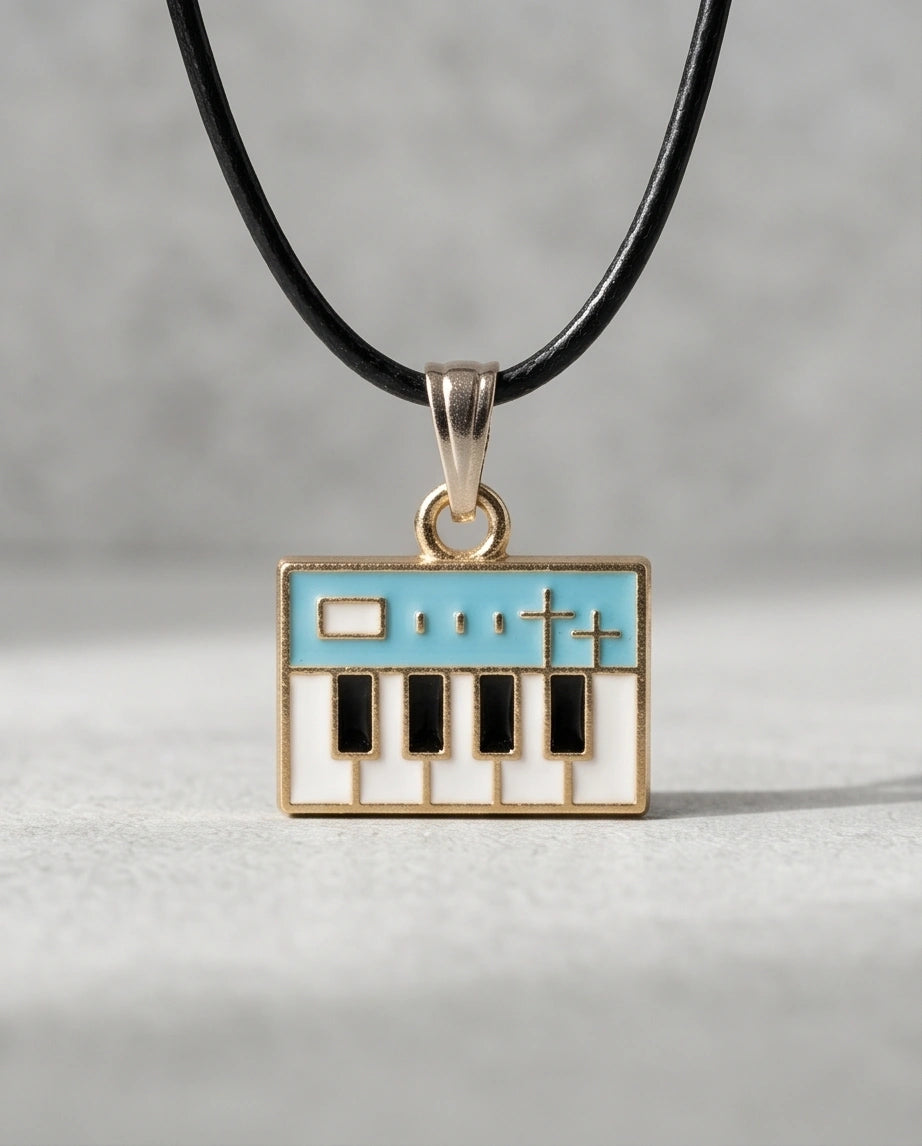 Gold and Light Blue Synthesizer Keyboard Necklace