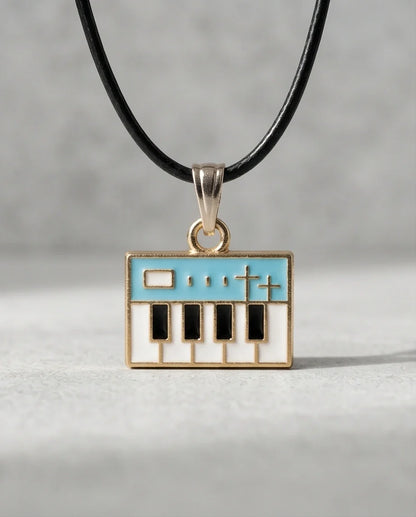 Gold and Light Blue Synthesizer Keyboard Necklace