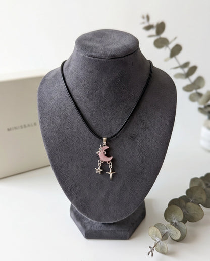 Celestial Pink Moon & Dangle Stars Necklace