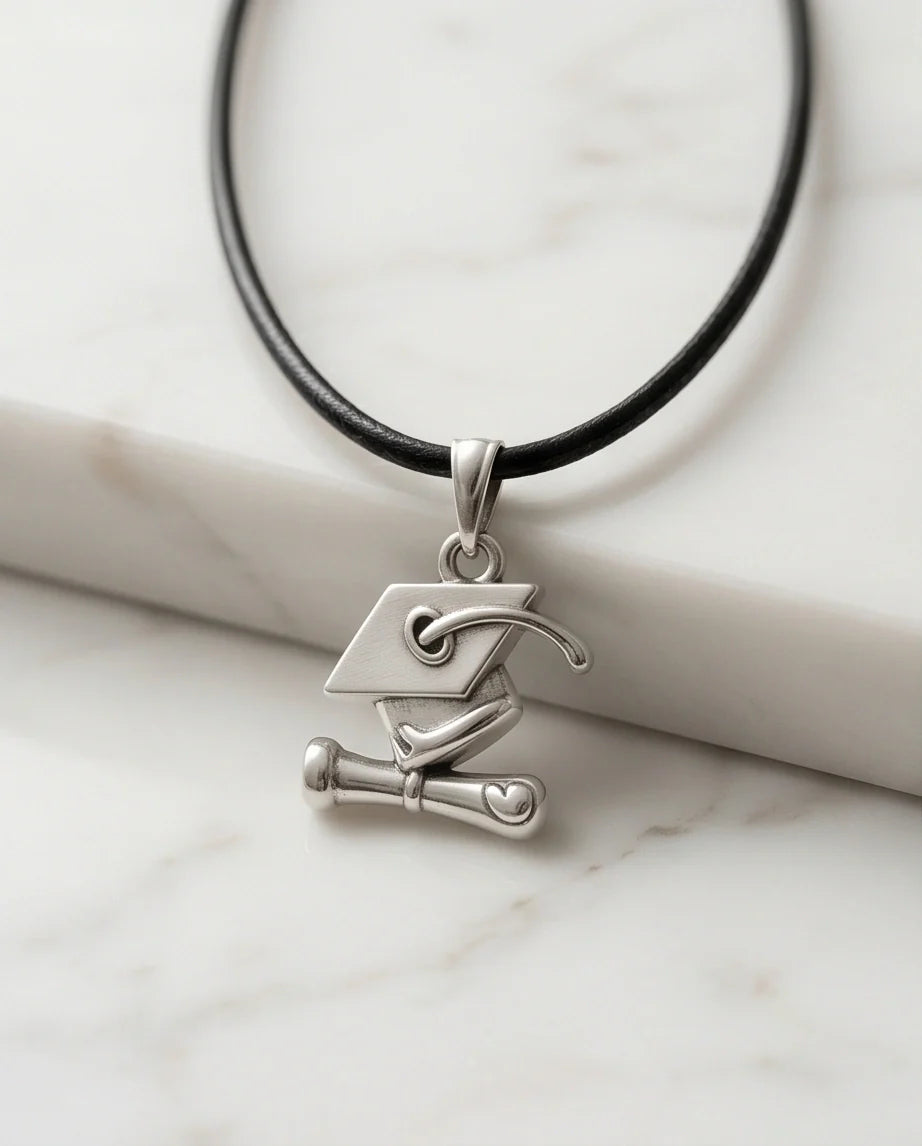 Silver Graduation Cap Pendant Necklace