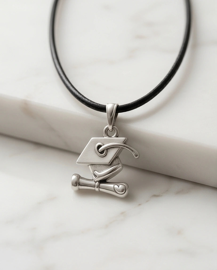 Silver Graduation Cap Pendant Necklace