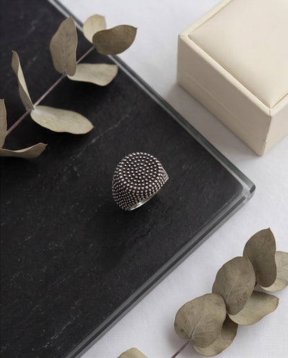 Pointillist Dotted Domed Signet Silver Ring