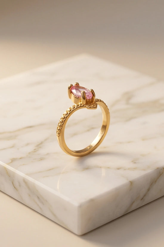 Vintage Gold Marquise Pink Tourmaline Milgrain Ring