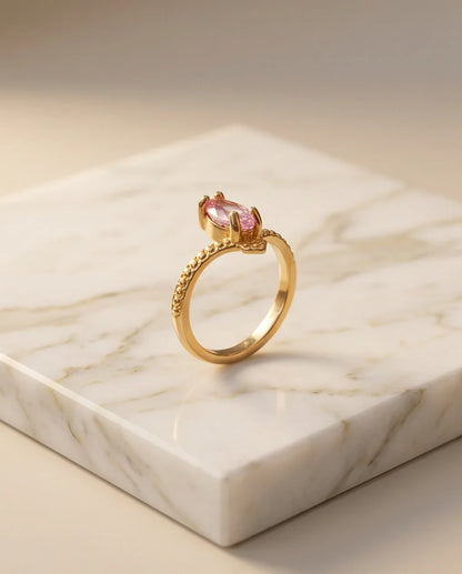 Vintage Gold Marquise Pink Tourmaline Milgrain Ring