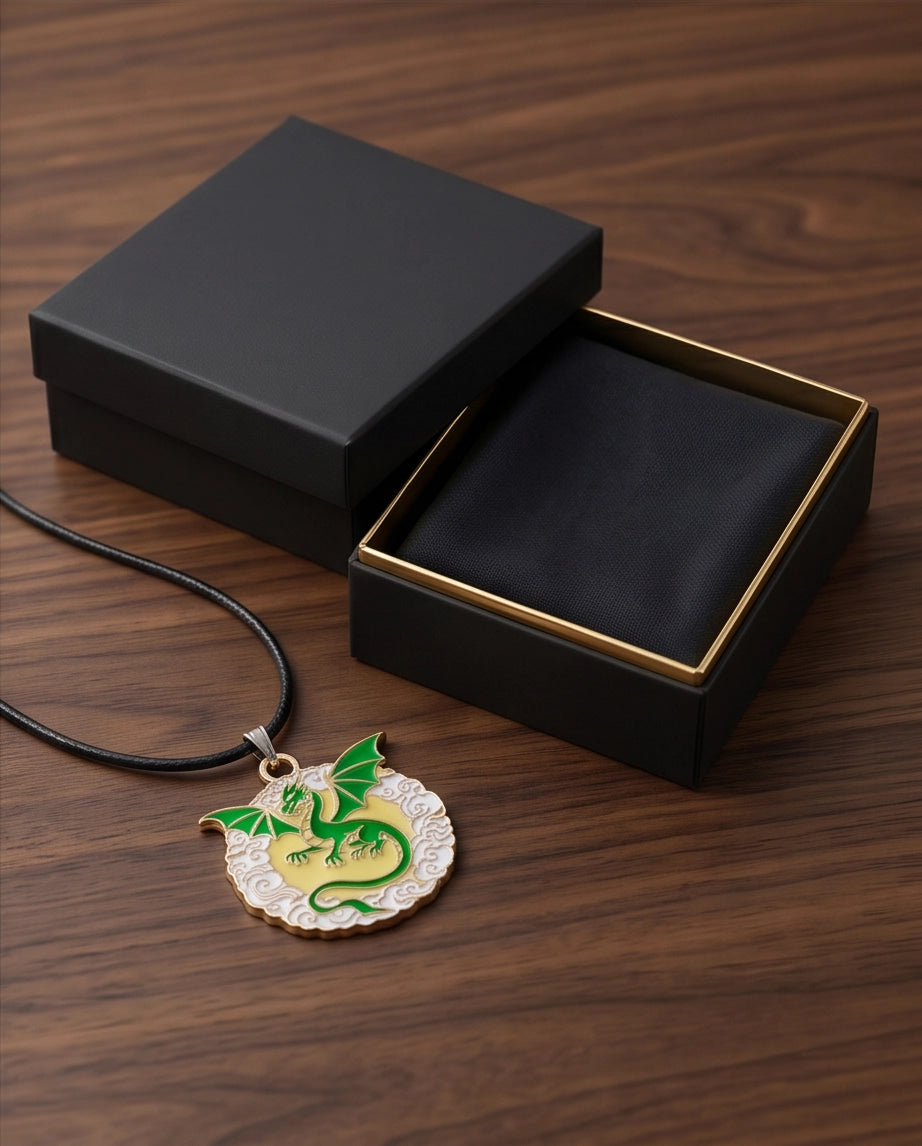 Green Dragon Medallion Cord Necklace