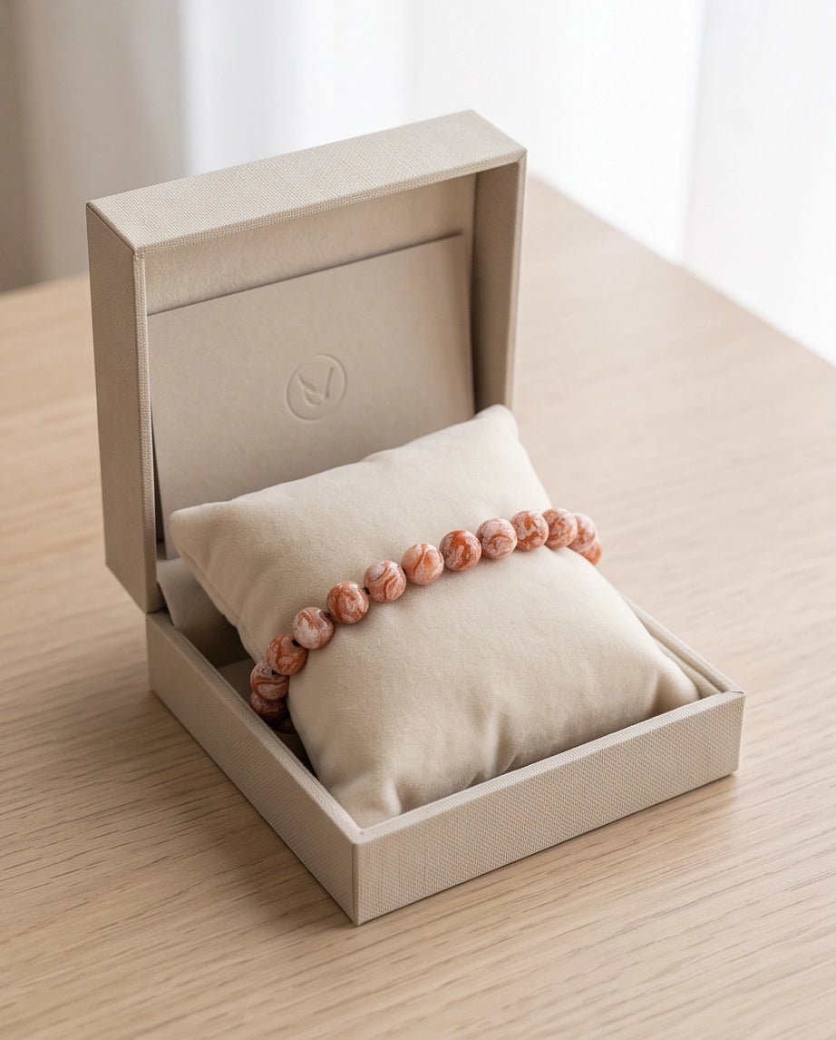 Red Agate Marbled Stone Beaded Adjustable Macrame Bracelet