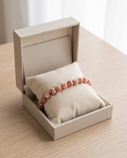 Red Agate Marbled Stone Beaded Adjustable Macrame Bracelet