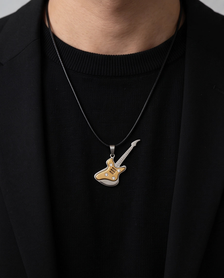Gold and Silver Crystal Electric Guitar Cord Necklace