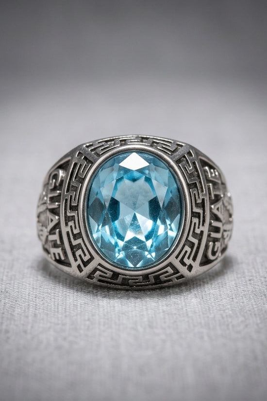 Vintage Aquamarine Blue Military Signet Ring