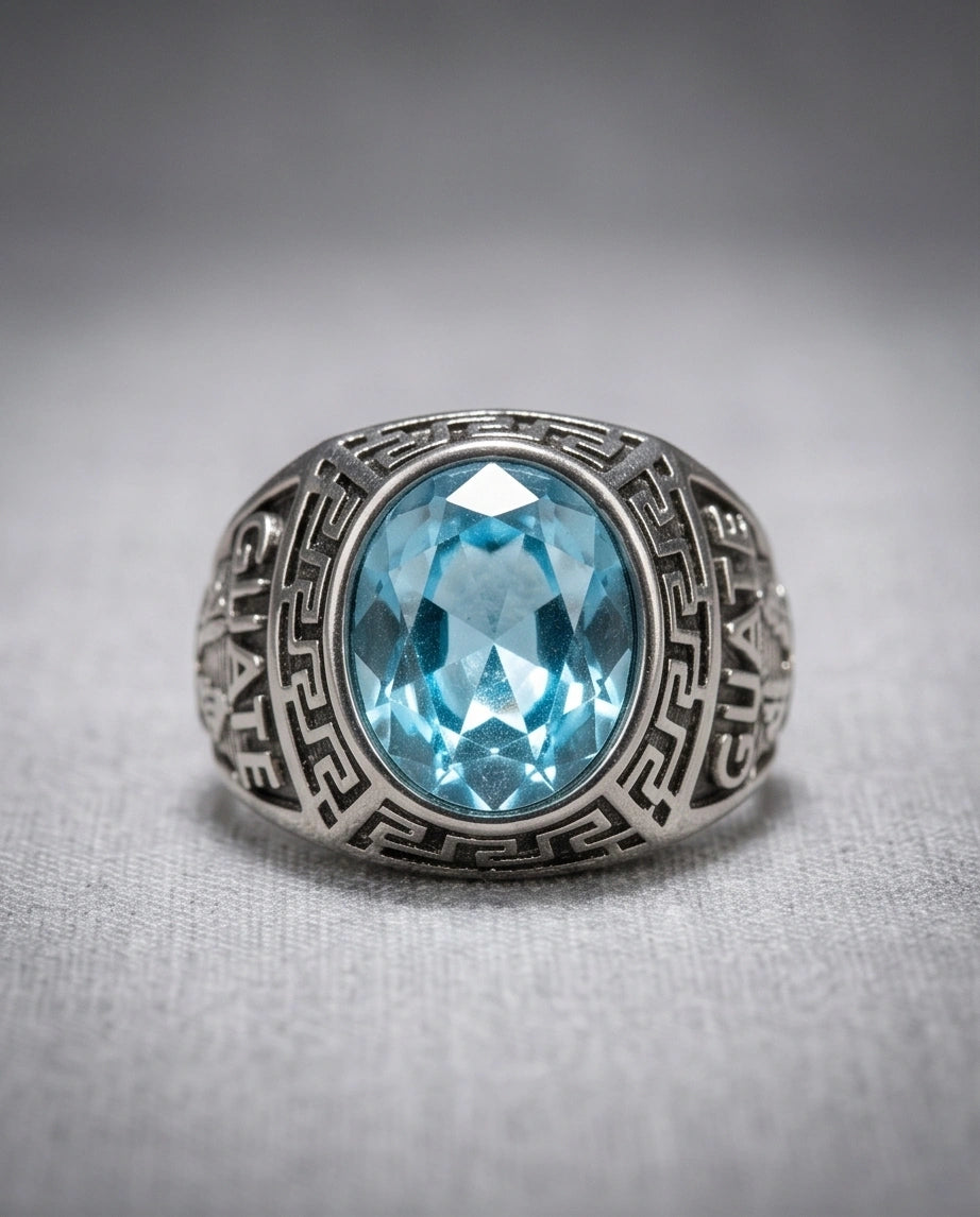 Vintage Aquamarine Blue Military Signet Ring