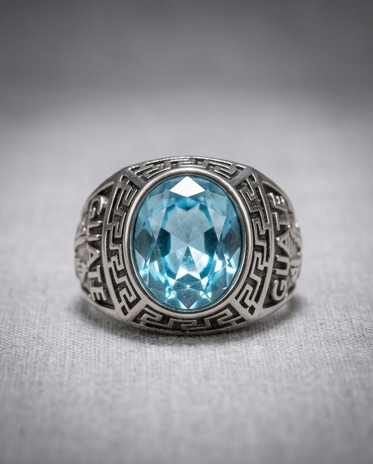 Vintage Aquamarine Blue Military Signet Ring