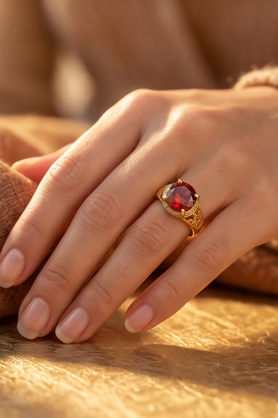 Golden Crimson Halo Filigree Ring