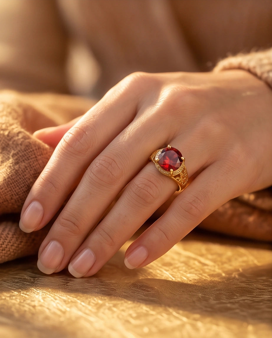 Golden Crimson Halo Filigree Ring