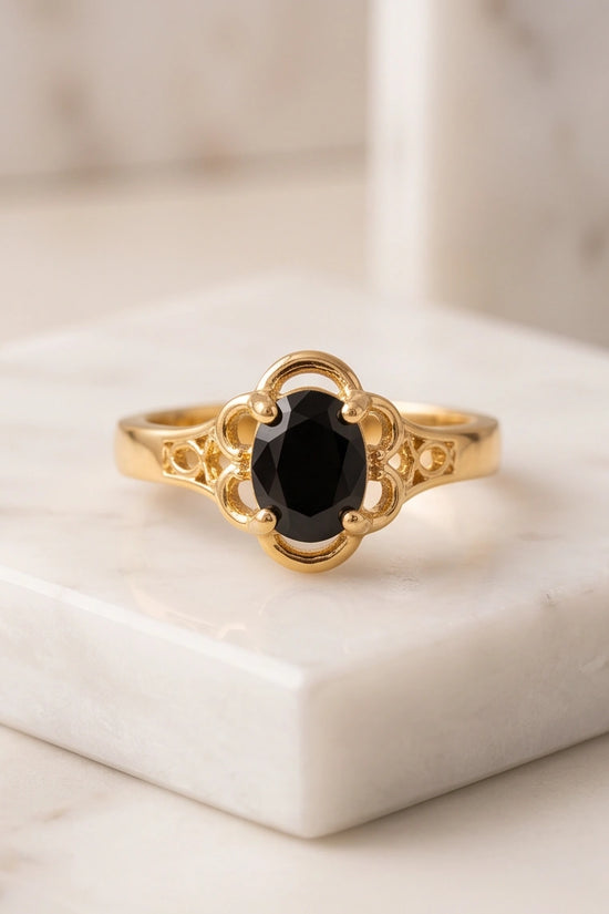 Golden Obsidian Scalloped Ring