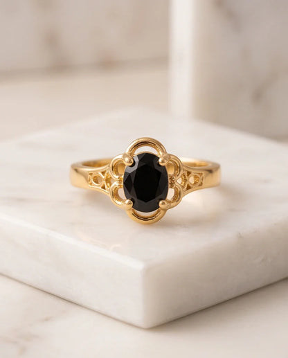 Golden Obsidian Scalloped Ring