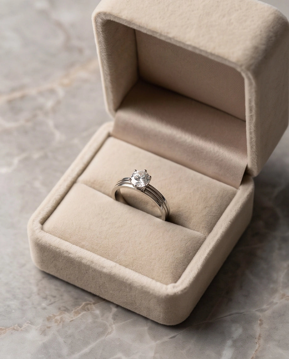 Silver Round Gemstone Grooved Solitaire Ring