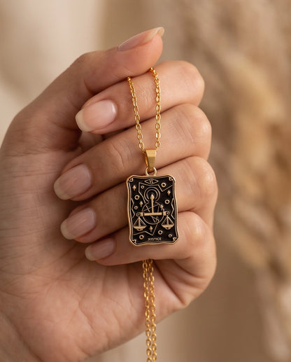 Gold "Justice" Tarot Card Pendant Necklace
