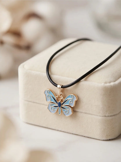 Blue Enamel Butterfly Pendant Necklace