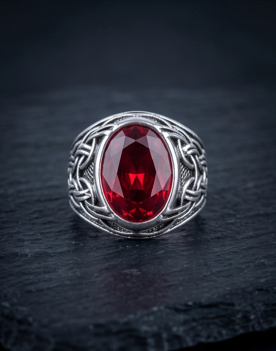 Ruby Gemstone Celtic Knotwork Silver Ring