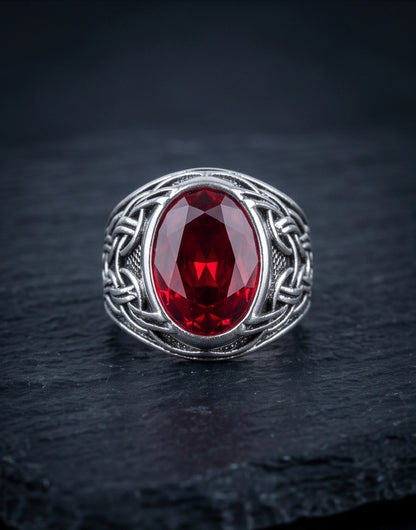Ruby Gemstone Celtic Knotwork Silver Ring