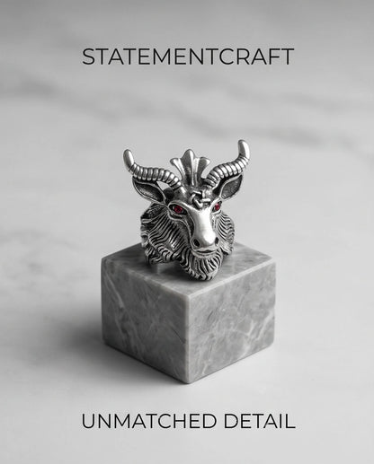 Red-Eyed Sculpted Baphomet Ram Ring