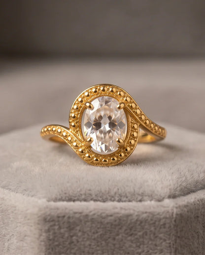 Luxury Gold Oval Moissanite Swirl Beaded Ring