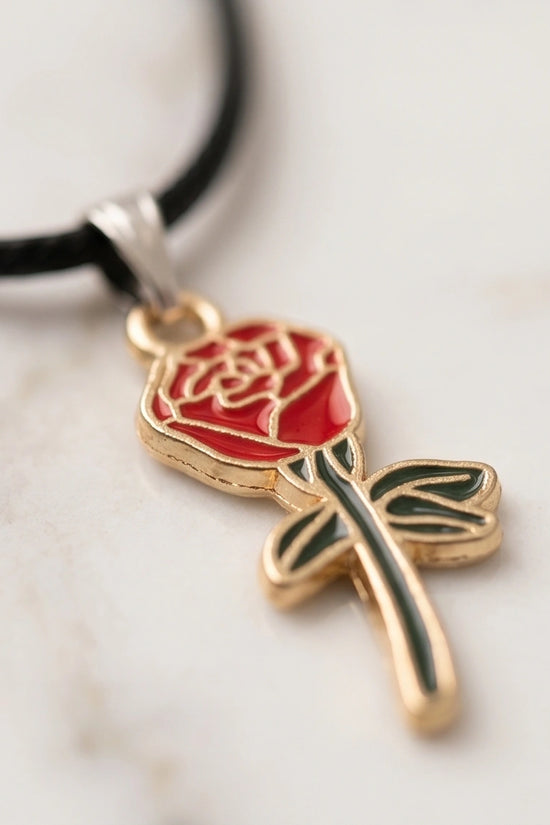 Gold and Red Blooming Rose Necklace