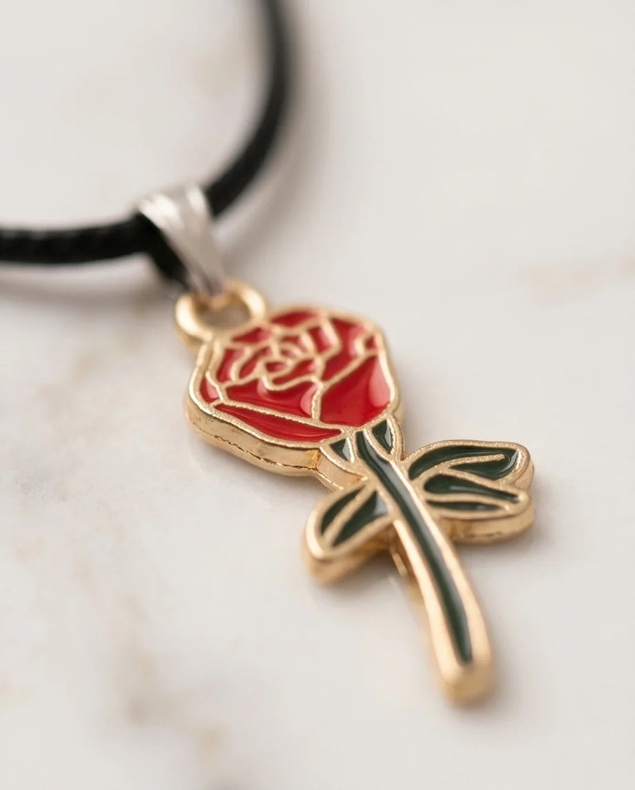 Gold and Red Blooming Rose Necklace