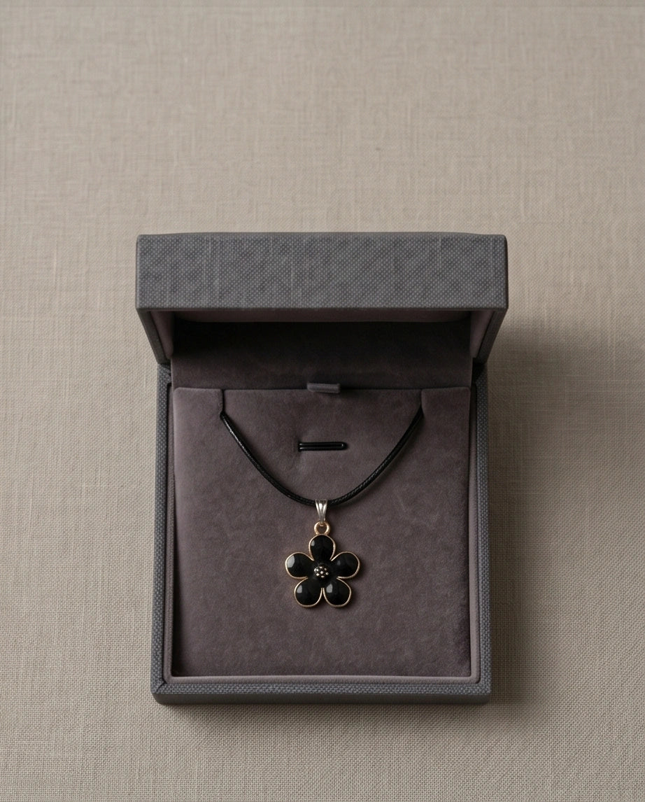 Gold and Black Blossom Flower Necklace