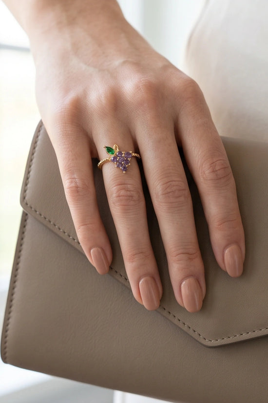 Golden Amethyst Grape Vine Ring