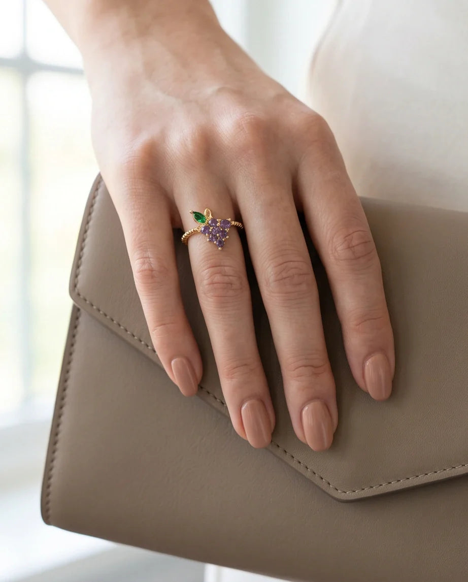 Golden Amethyst Grape Vine Ring