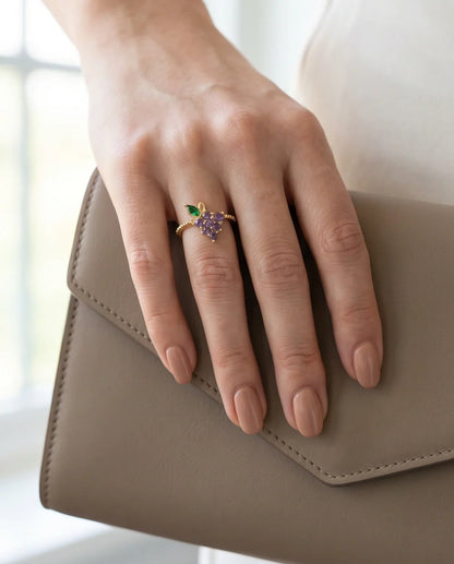 Golden Amethyst Grape Vine Ring
