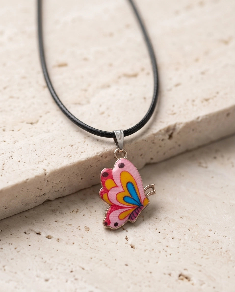 Pastel Pink & Multicolor Butterfly Cord Necklace