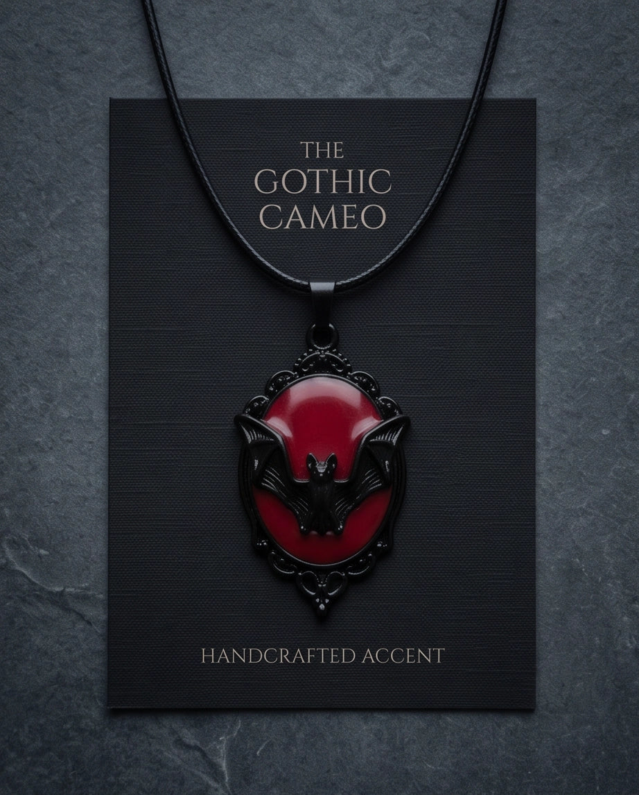 Black Gothic Bat Red Enamel Medallion Chain Necklace