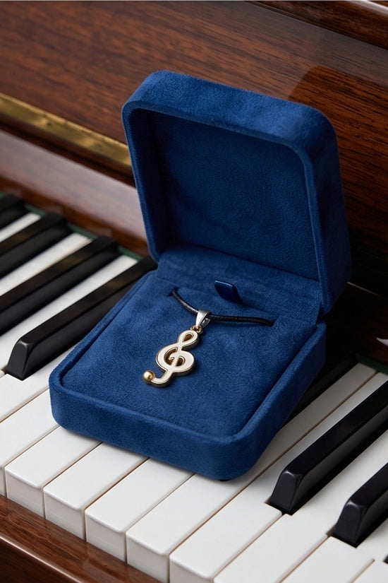 Gold and White Treble Clef Necklace