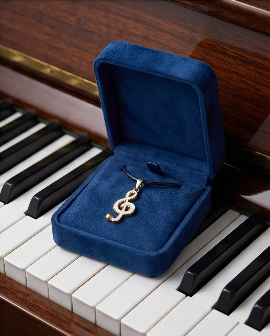 Gold and White Treble Clef Necklace