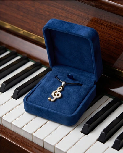 Gold and White Treble Clef Necklace